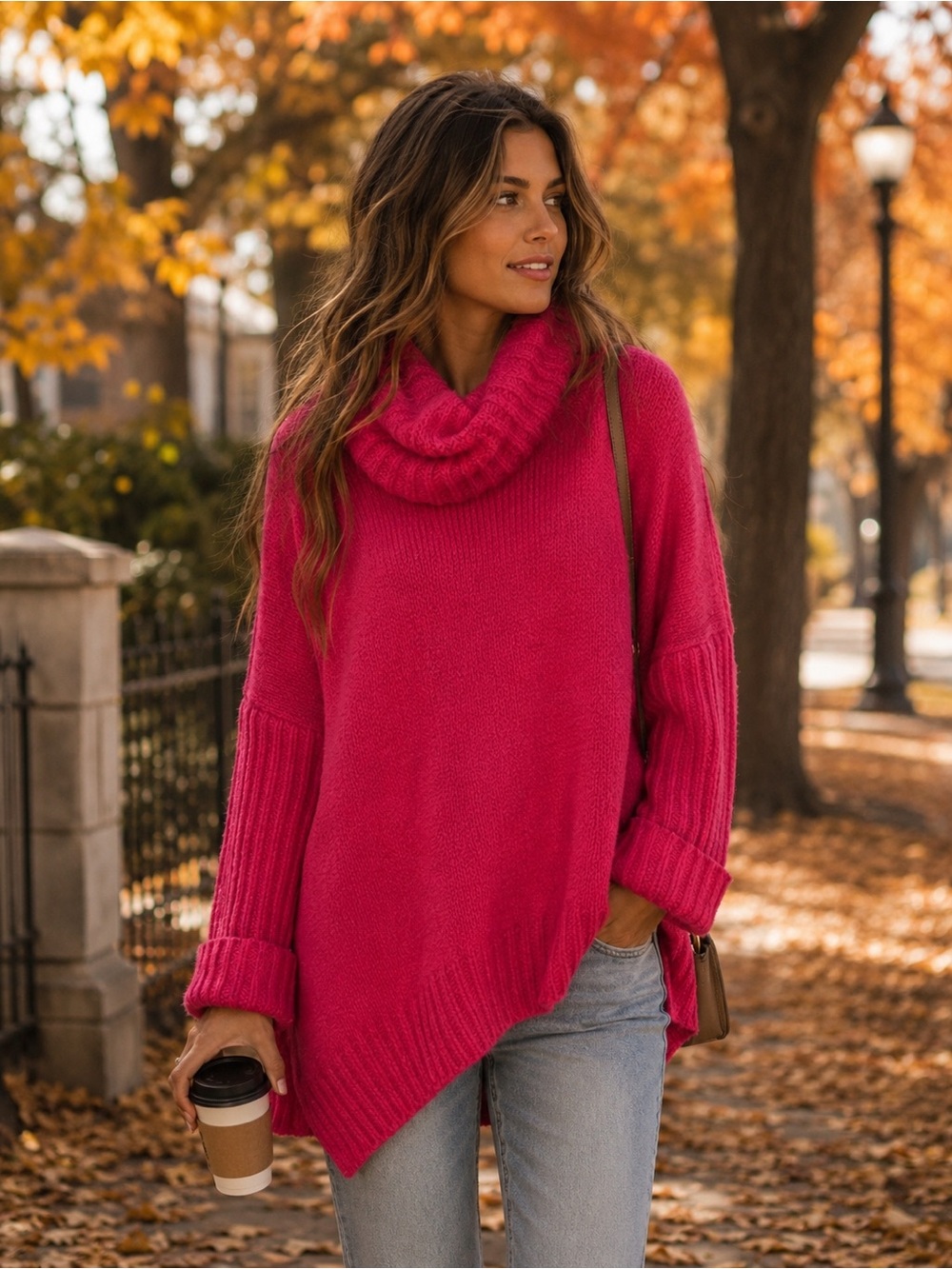 Pink Chenille Cowl Neck Sweater